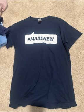 Gildan Navy Blue Short Sleeve Tee with #MADENEW White Print